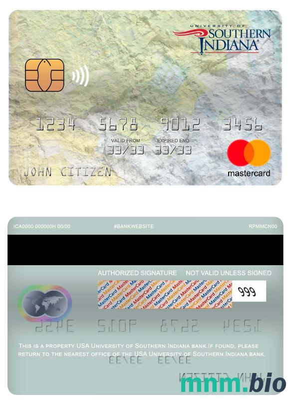 USA University of Southern Indiana bank przykład karty mastercard w formacie PSD